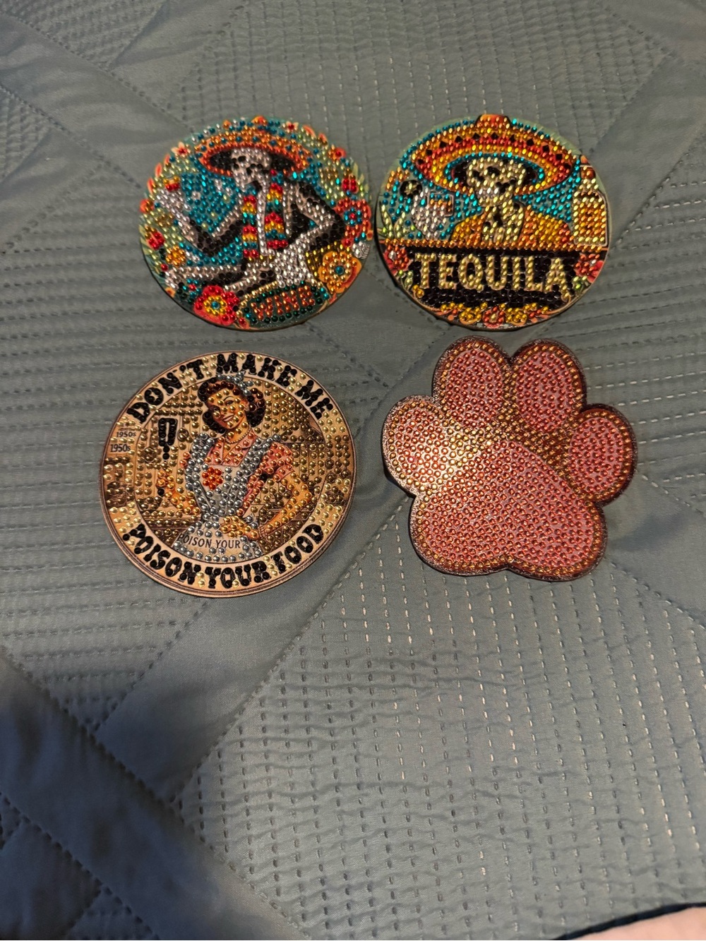 4 Rhinestone Diamond Art Magnets Bundle - Colorful Tequila & Paw Designs